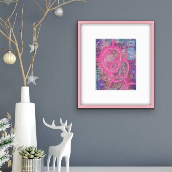 Chromatic Convergence abstract painting light pink frame