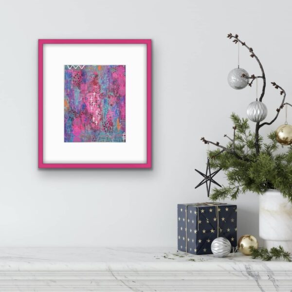 Pink Starlight abstract painting rose frame