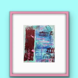 Red Canoes in Blue abstract painting pink frame