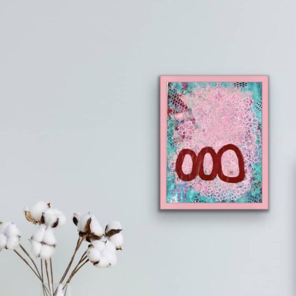 Saturn Sister II abstract painting with pink frame 5