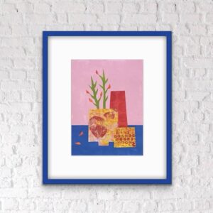 Retro Flora Collage blue frame